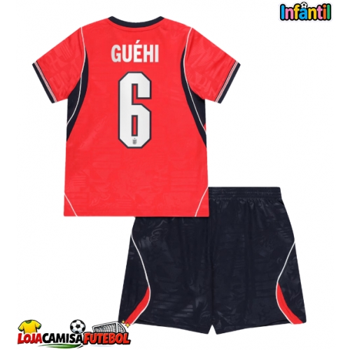 Camisa de Futebol Inglaterra Marc Guehi #6 Equipamento Secundário Infantil Mundo 2026 Manga Curta (+ Calças curtas)